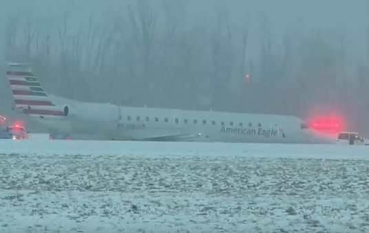 美国一客机降落时滑出跑道 困在雪地